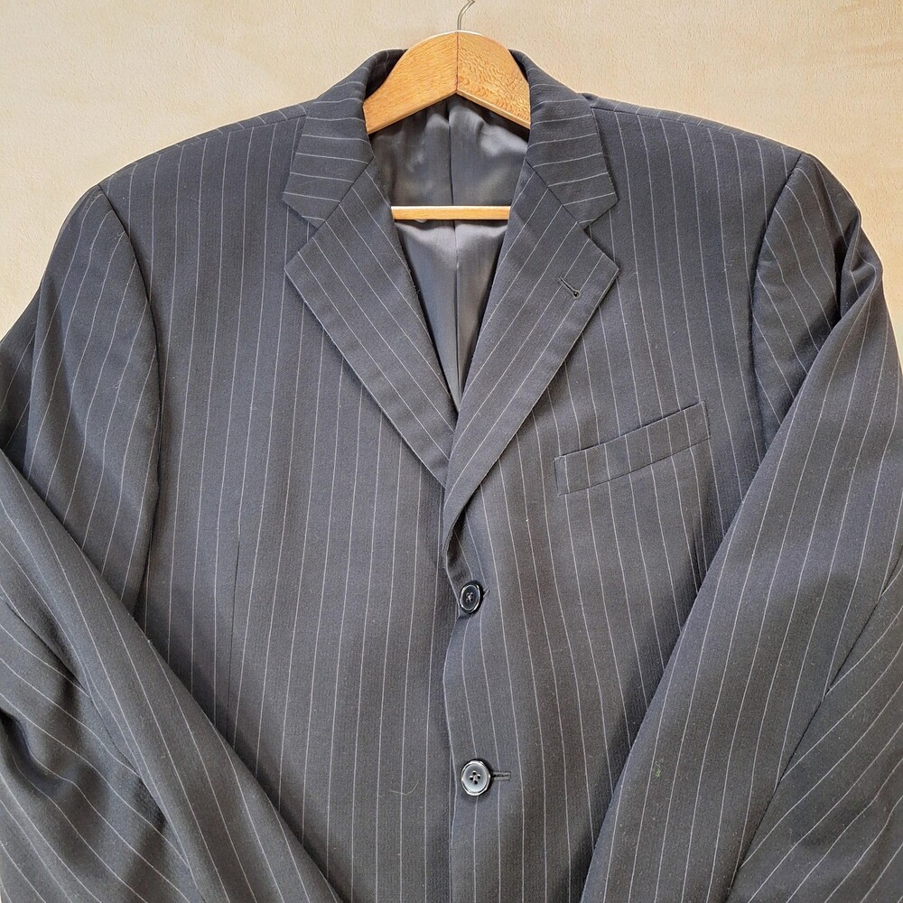 Joseph Abboud Suit Jacket Mens 46R Gray Wool Stripe Ventless 3 Btn Formal USA